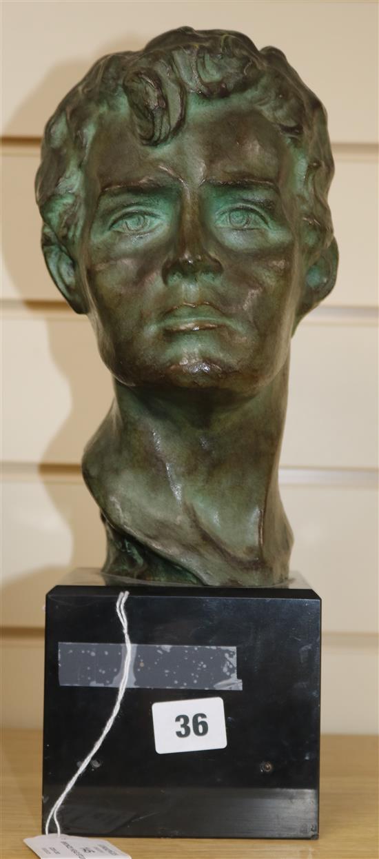 Victor Joseph Ghislain Demanet (1895-1964). A bronze head study of a young man, 14in.